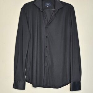 Marc Asher New York Mens Large Black Pique Knit Long Sleeve Button Down Shirt